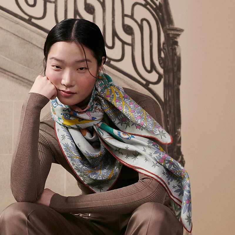 Шарф из шелка и кашемира 140х140 см фото 2