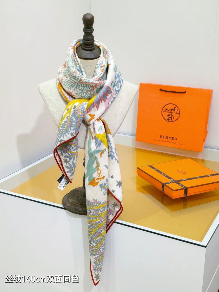 Шарф из шелка и кашемира 140х140 см фото 9