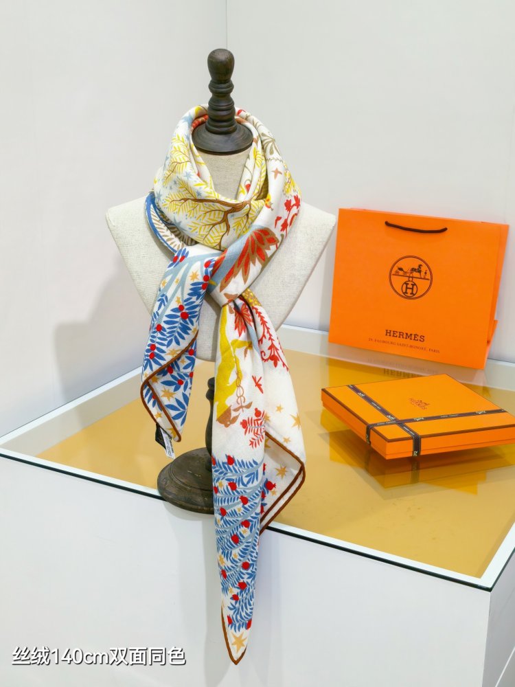 Шарф из шелка и кашемира 140х140 см фото 9