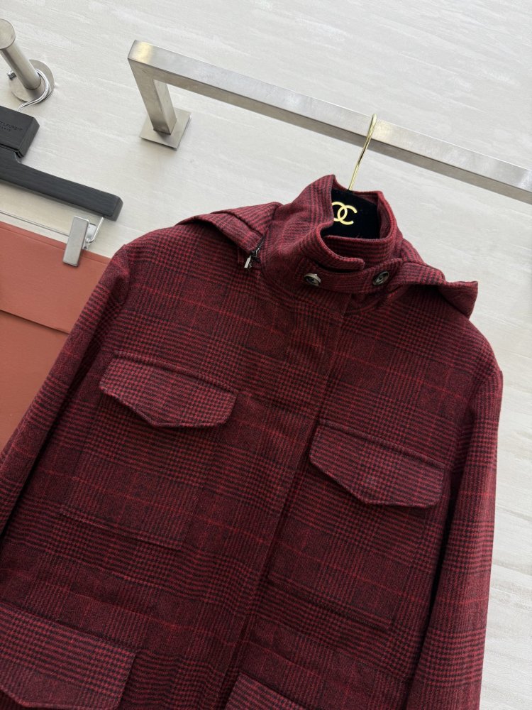 Woolen plaid jacket from hood фото 3