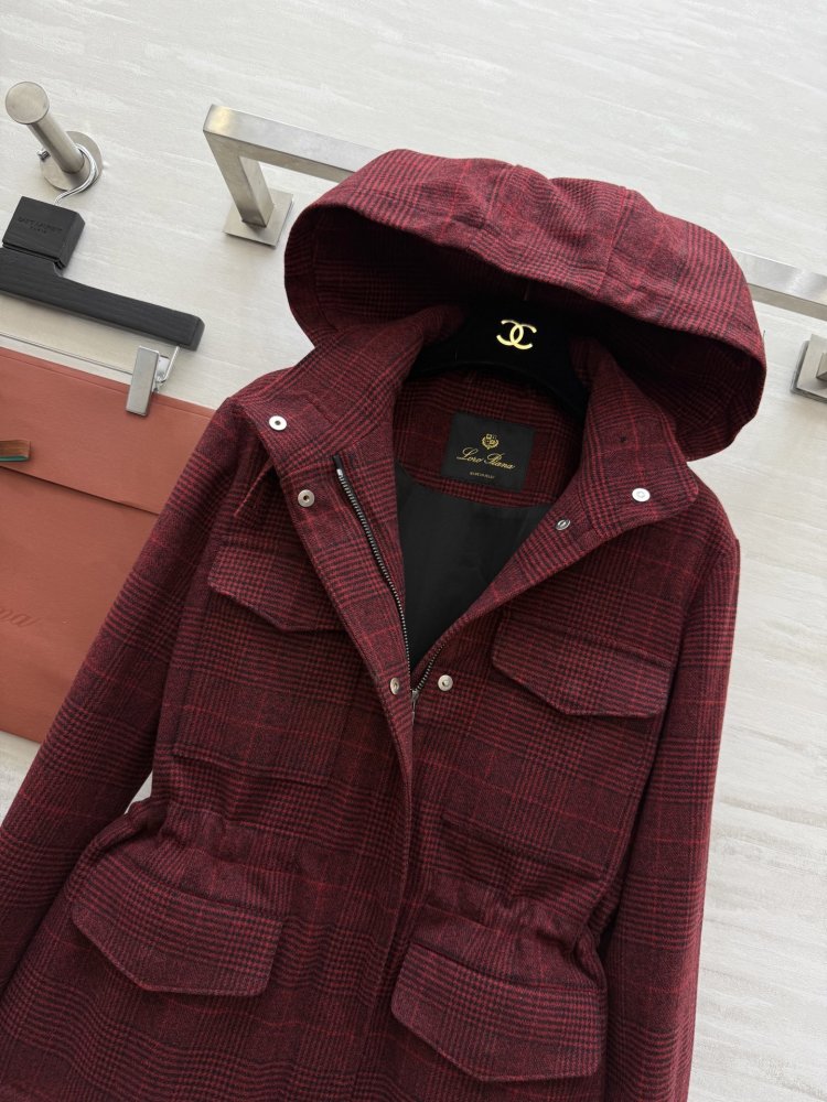 Woolen plaid jacket from hood фото 6