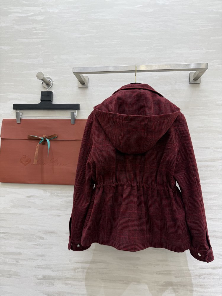 Woolen plaid jacket from hood фото 8