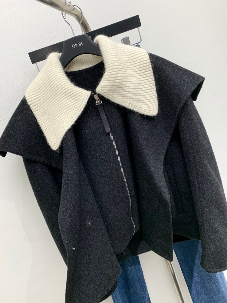 Вовняне пальто в стилі печворк з в'язаним коміром фото 3