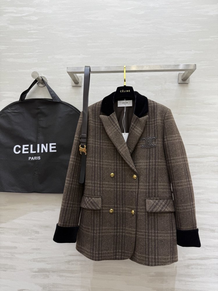 Шерстяной клетчатый пиджак с поясом