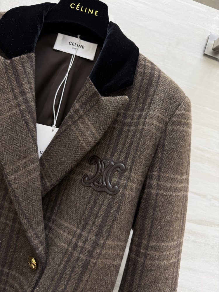 Шерстяной клетчатый пиджак с поясом фото 5