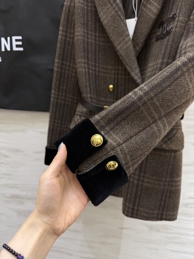 Шерстяной клетчатый пиджак с поясом фото 8