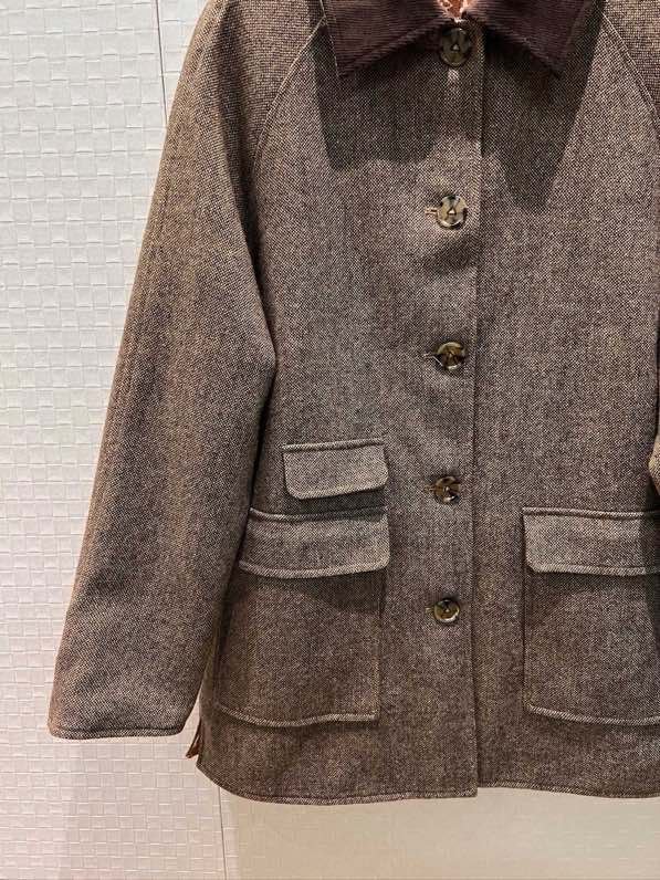 Шерстное пальто с вельветовым воротником фото 3