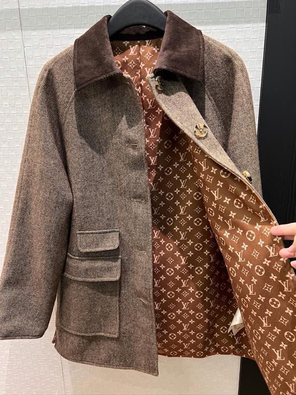 Шерстное пальто с вельветовым воротником фото 6