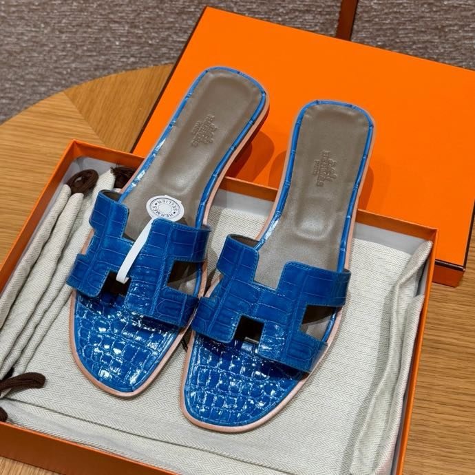 Шлепанцы Oran из кожи крокодила цвет измирский синий