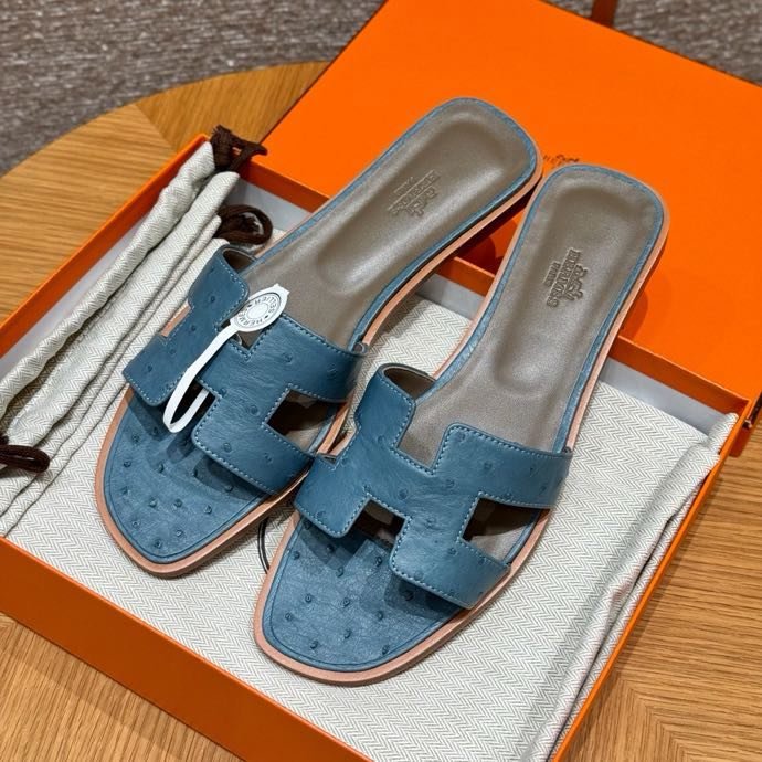 Шлепанцы Oran из страусиной кожи цвет греческий синий