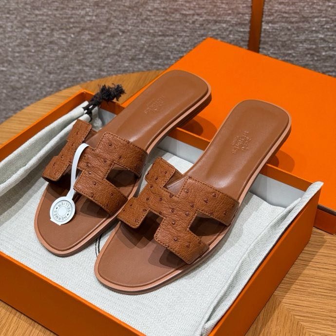 Шлепанцы Oran из страусиной кожи цвет золотисто коричневый