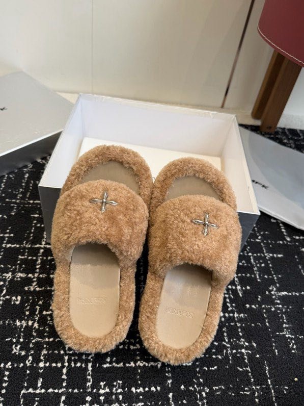 Шлепки на платформе меховые фото 3