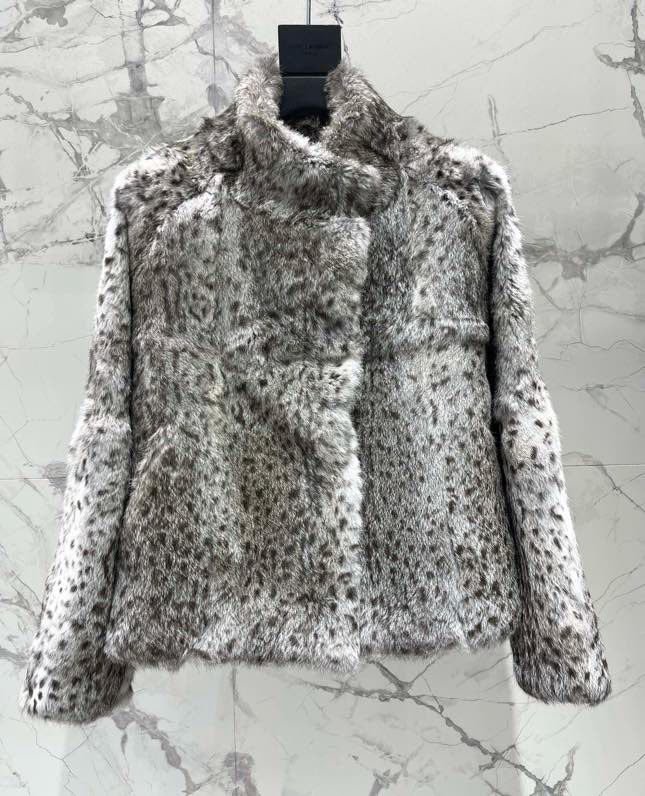 Шуба з хутра кролика з високим коміром і леопардовым візерунком фото 7