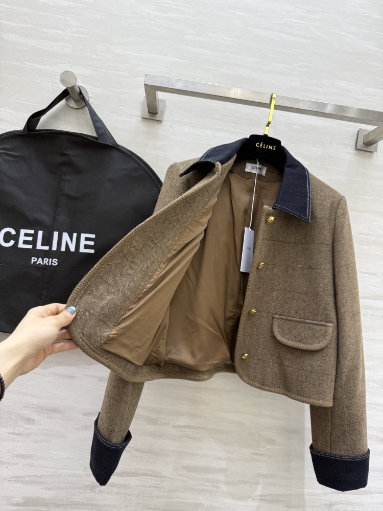 Стильное шерстяное пальто с джинсовыми лацканами фото 2