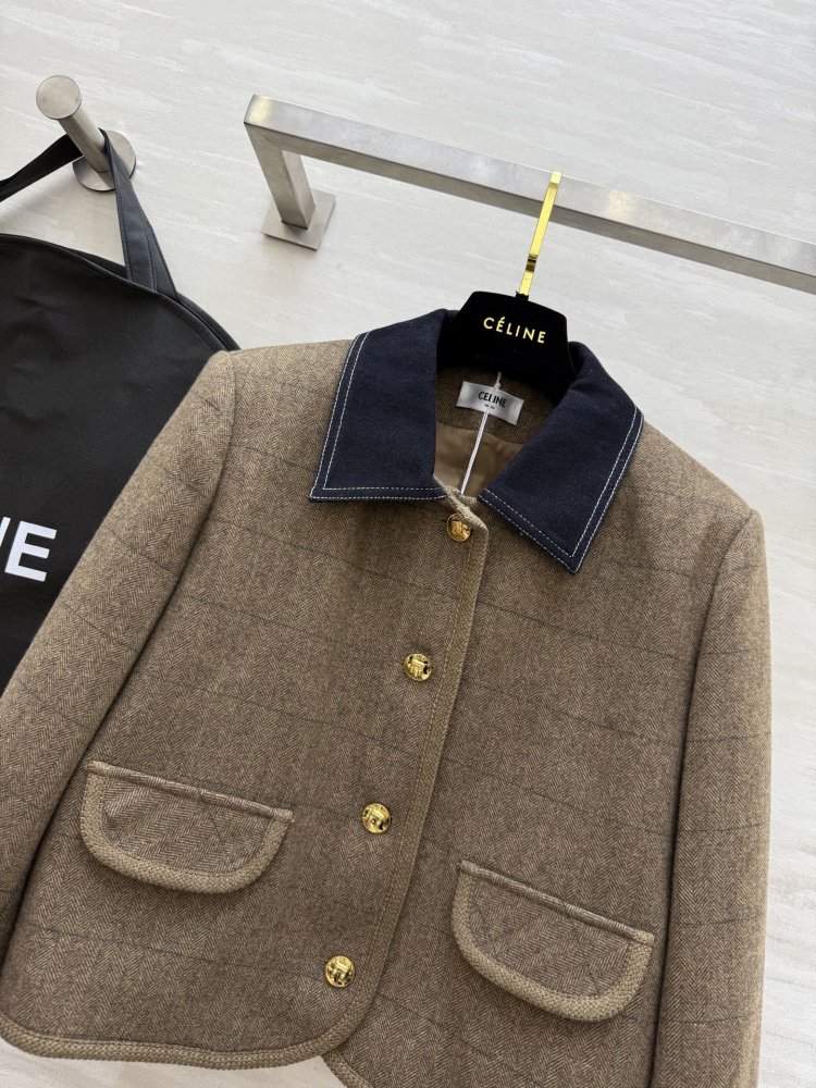 Стильное шерстяное пальто с джинсовыми лацканами фото 3