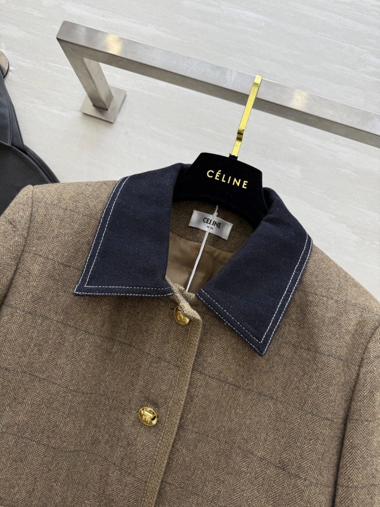 Стильное шерстяное пальто с джинсовыми лацканами фото 4