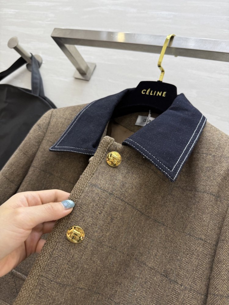 Стильное шерстяное пальто с джинсовыми лацканами фото 5