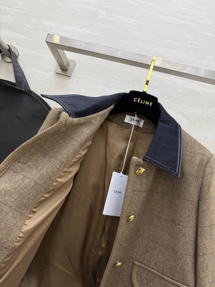 Стильное шерстяное пальто с джинсовыми лацканами фото 6