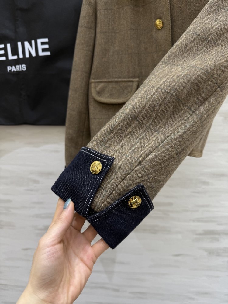 Стильное шерстяное пальто с джинсовыми лацканами фото 7