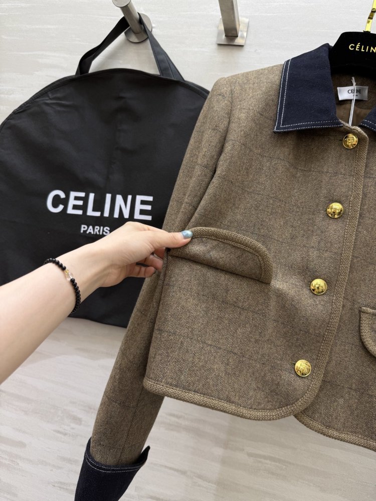 Стильное шерстяное пальто с джинсовыми лацканами фото 8