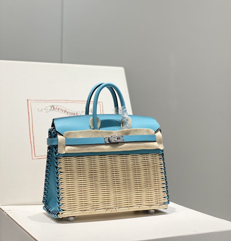 Сумка Birkin 25 см Picnic из кожи Swift и плетеной лозы