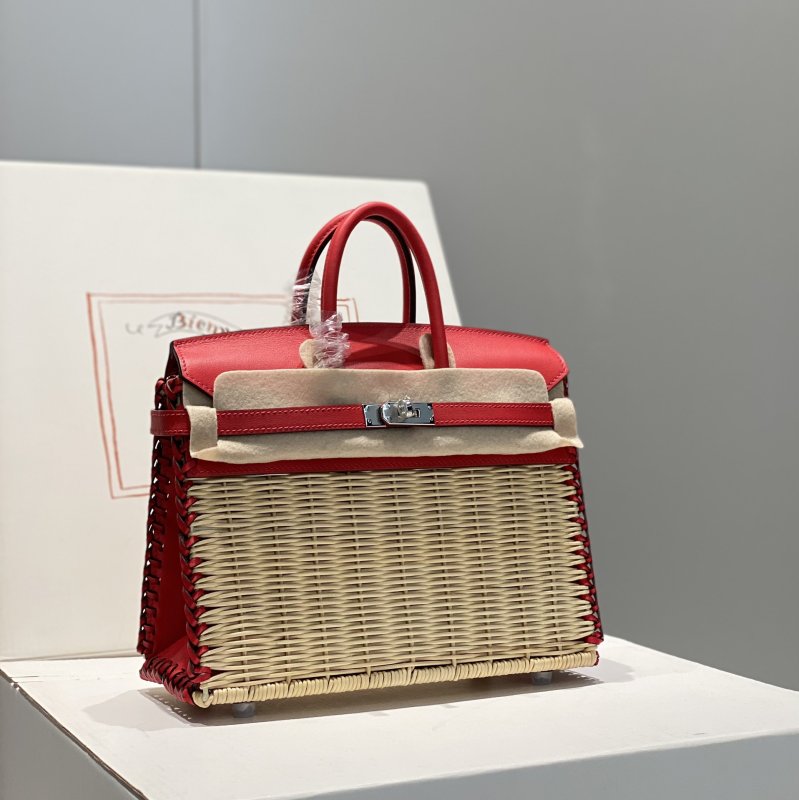 Сумка Birkin 25 см Picnic из кожи Swift и плетеной лозы