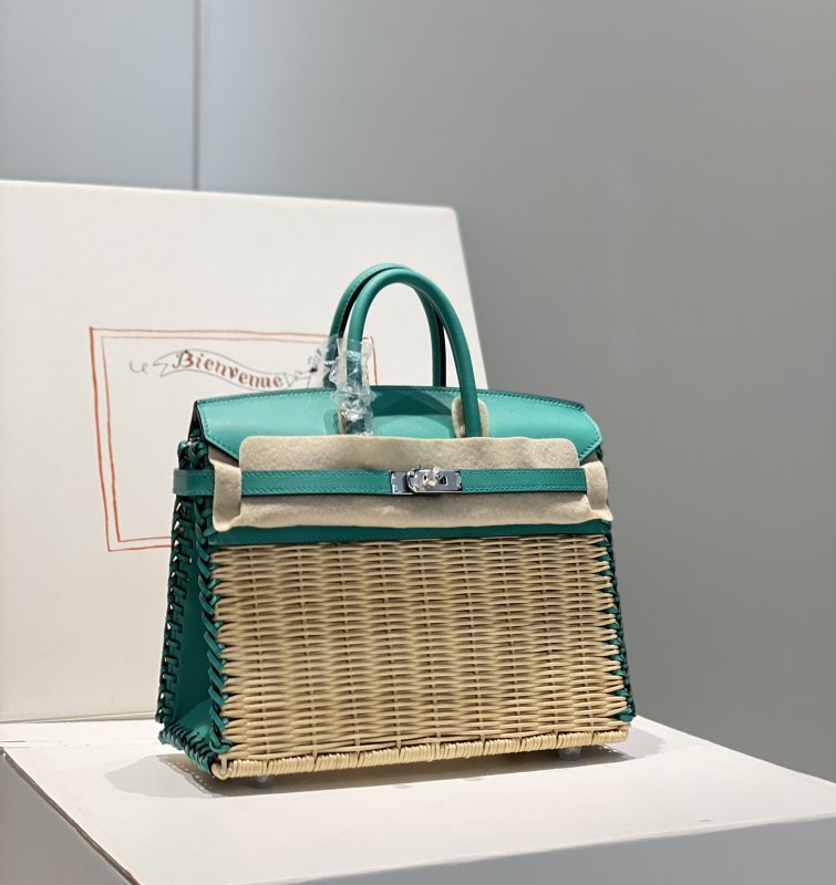 Сумка Birkin 25 см Picnic из кожи Swift и плетеной лозы
