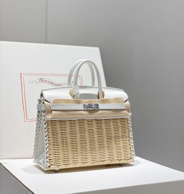 Сумка Birkin 25 см Picnic из кожи Swift и плетеной лозы