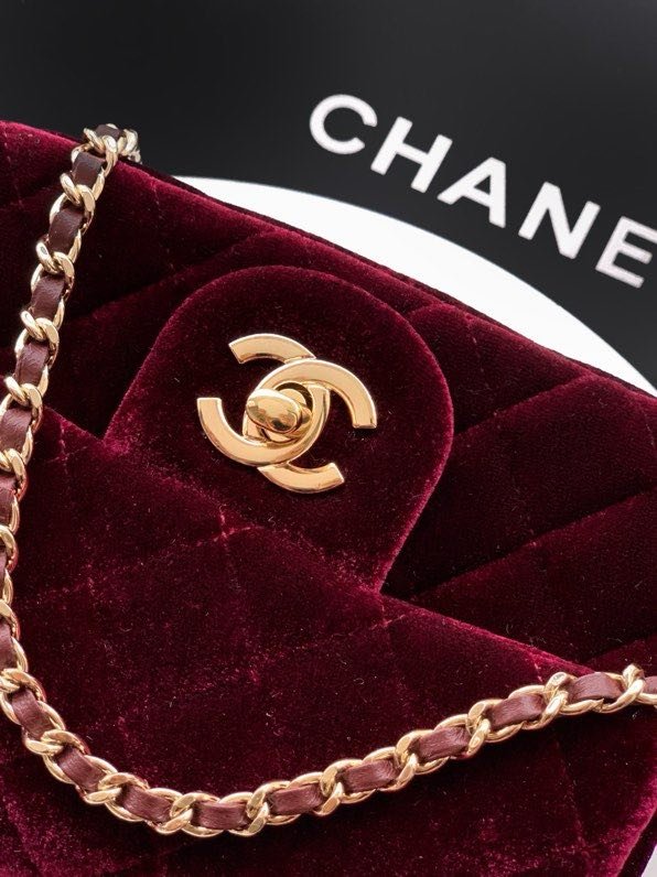 Сумка бордовая бархатная Chanel  25B Velvet 18 см фото 2