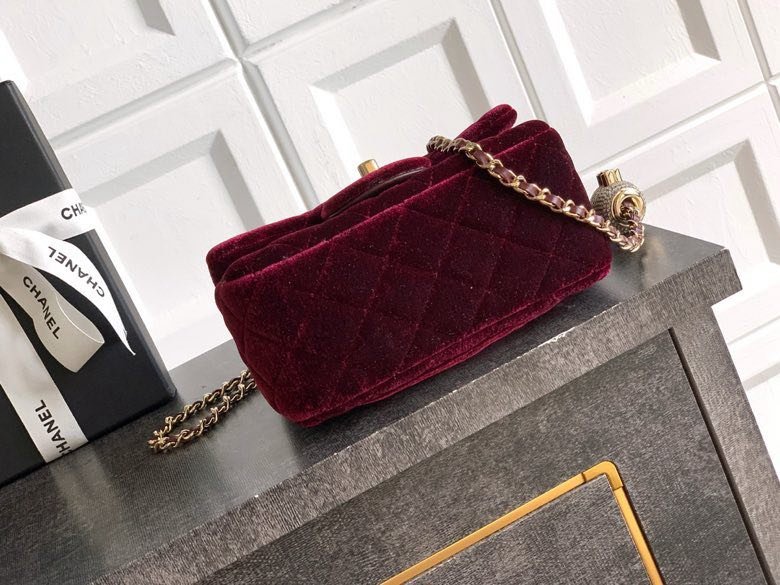 Сумка бордовая бархатная Chanel  25B Velvet 18 см фото 5