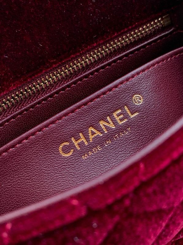 Сумка бордовая бархатная Chanel  25B Velvet 18 см фото 7