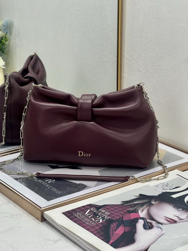 Сумка Dior Bow кожаная бордовая 26 см