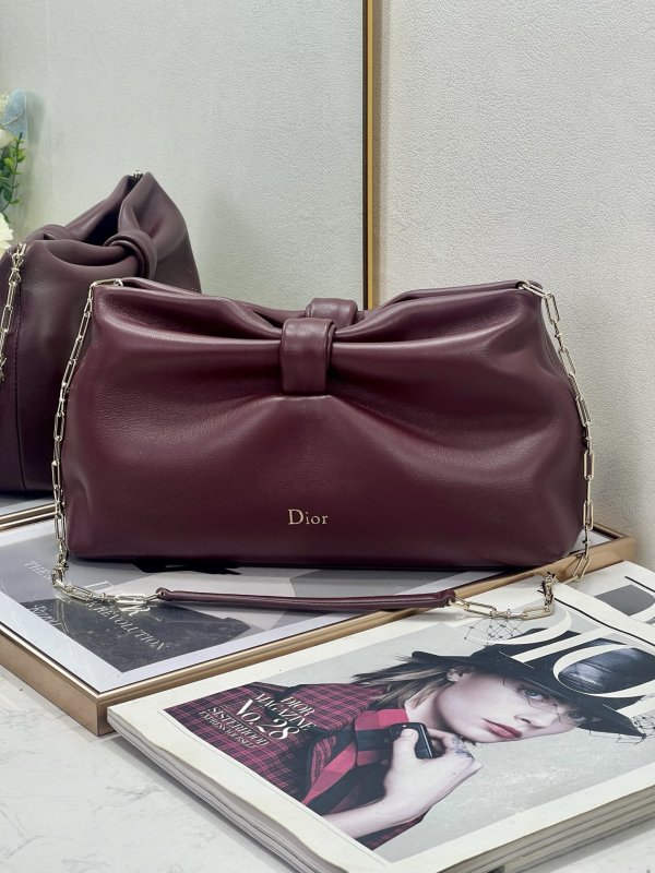 Сумка Dior Bow кожаная бордовая 30 см