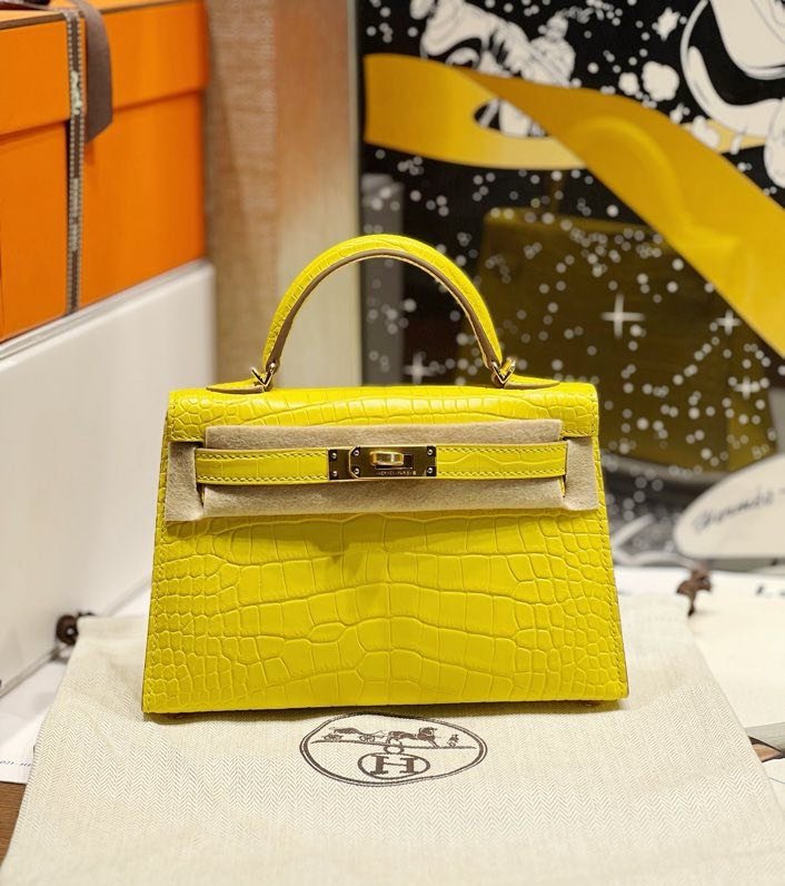 A bag Kelly Mini 20 cm of skin crocodile