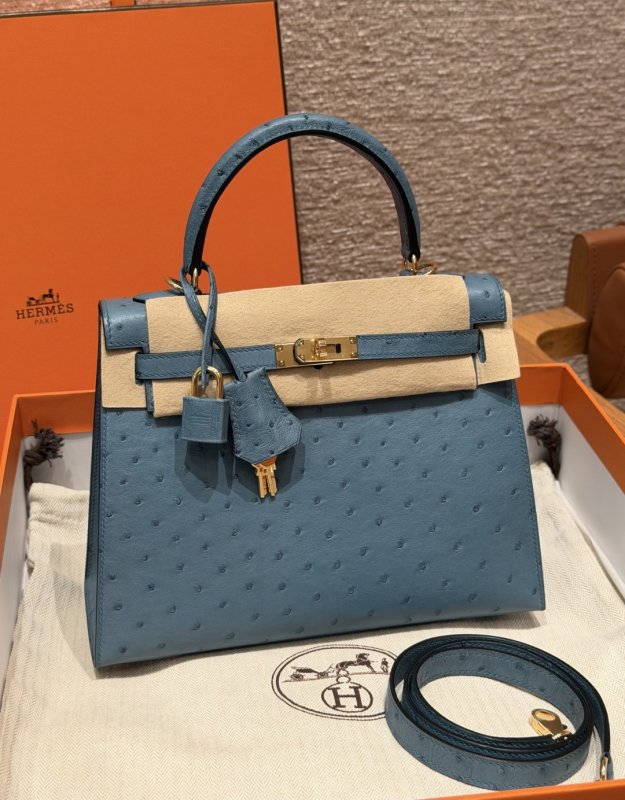 Сумка кожаная Kelly 25 см в коже страуса