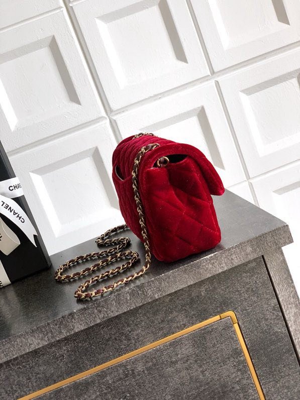 Сумка червона оксамитова Chanel 25B Velvet 20 см фото 6