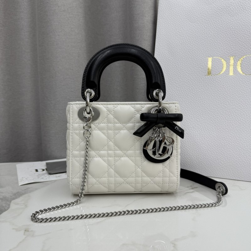 Сумка Lady Dior 17 см из мягкой кремовой и черной кожи