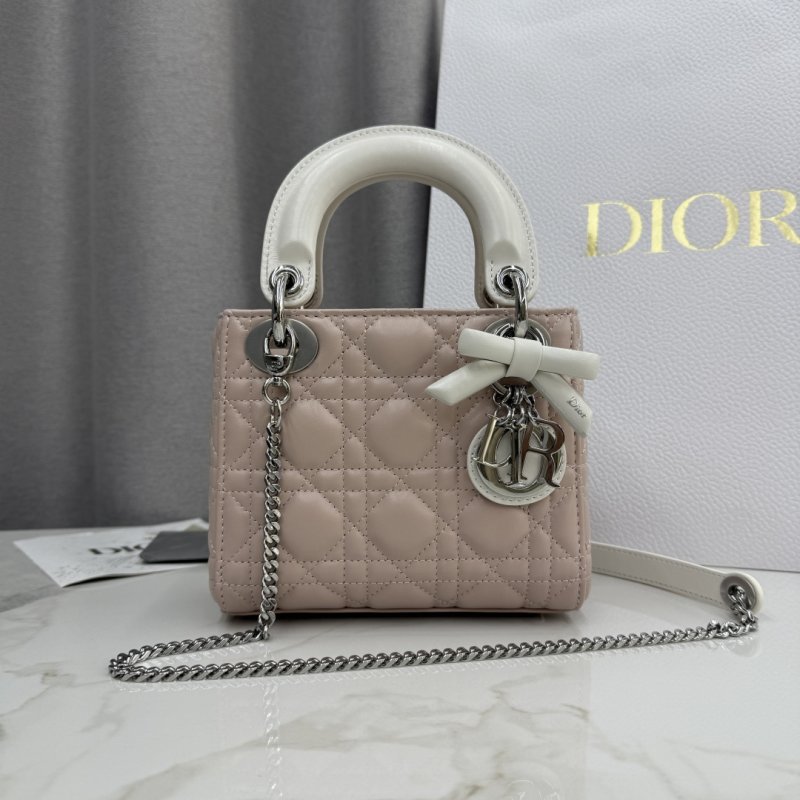 Сумка Lady Dior 17 см из мягкой розовой и кремово-белой кожи