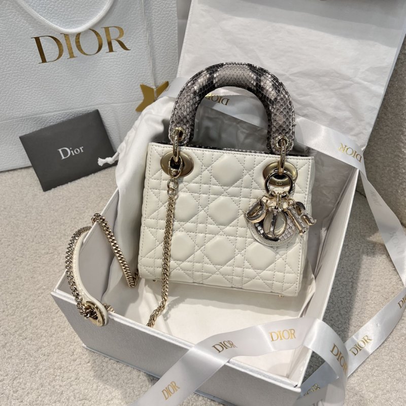 A bag Lady Dior 17 cm from handle of snakeskin skin