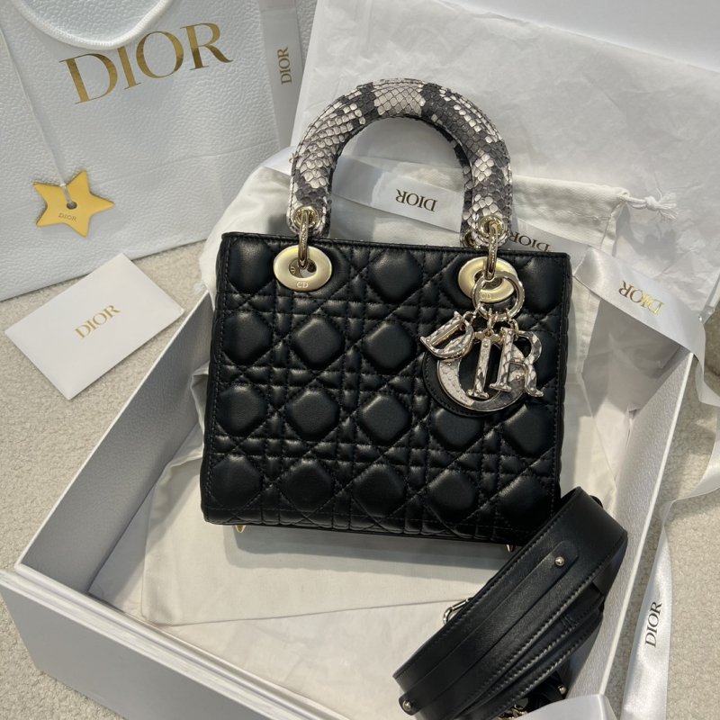 A bag Lady Dior 20 cm from handle of snakeskin skin