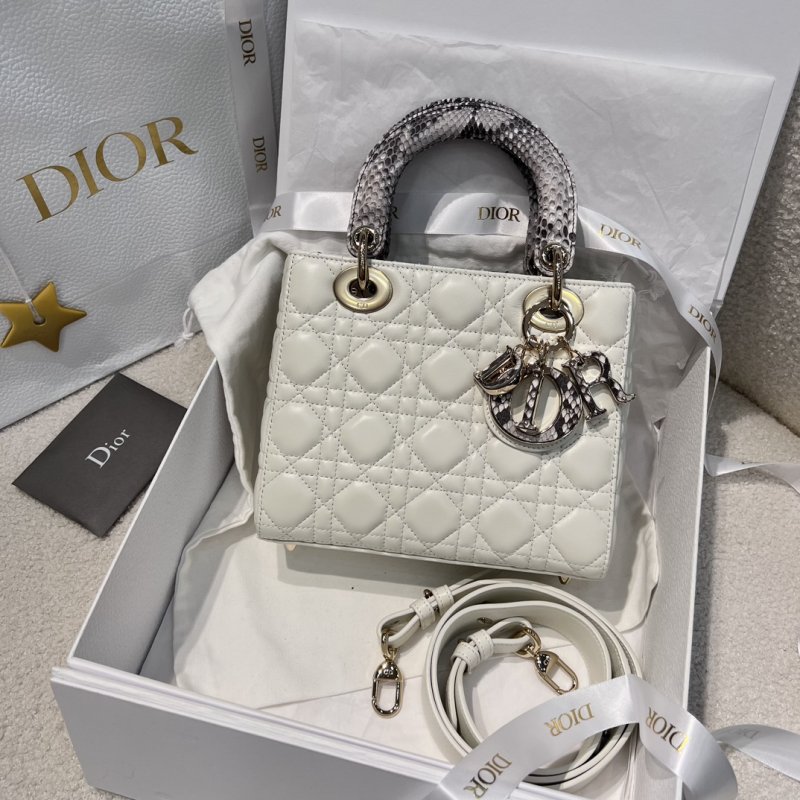 A bag Lady Dior 20 cm from handle of snakeskin skin
