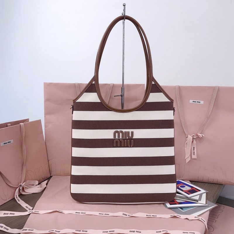 A bag Miu Miu канвас striped тоут from leather handles