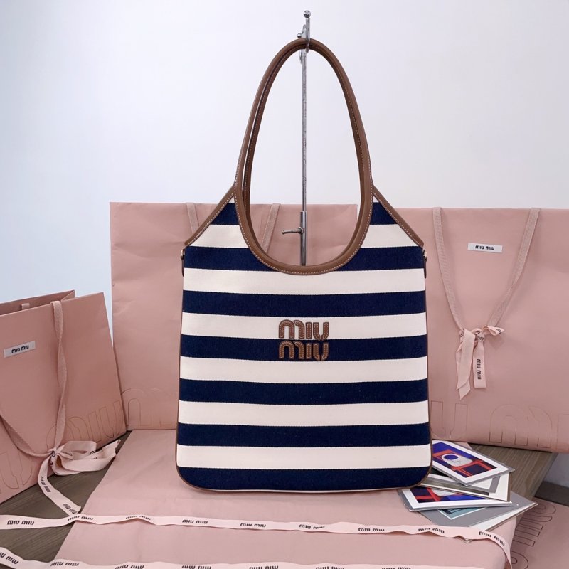 A bag Miu Miu канвас striped тоут from leather handles