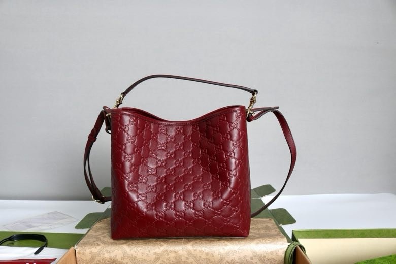 Сумка ведро GG Emblem кожаная 25 см фото 5