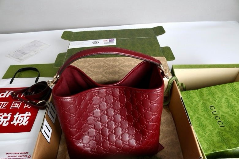 Сумка ведро GG Emblem кожаная 25 см фото 8