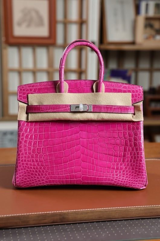 Сумка жіноча Birkin 30 см в шкірі крокодила, колір фіолетовий