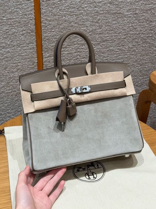 Сумка женская Birkin в коже Grizzly и Swift 25 см