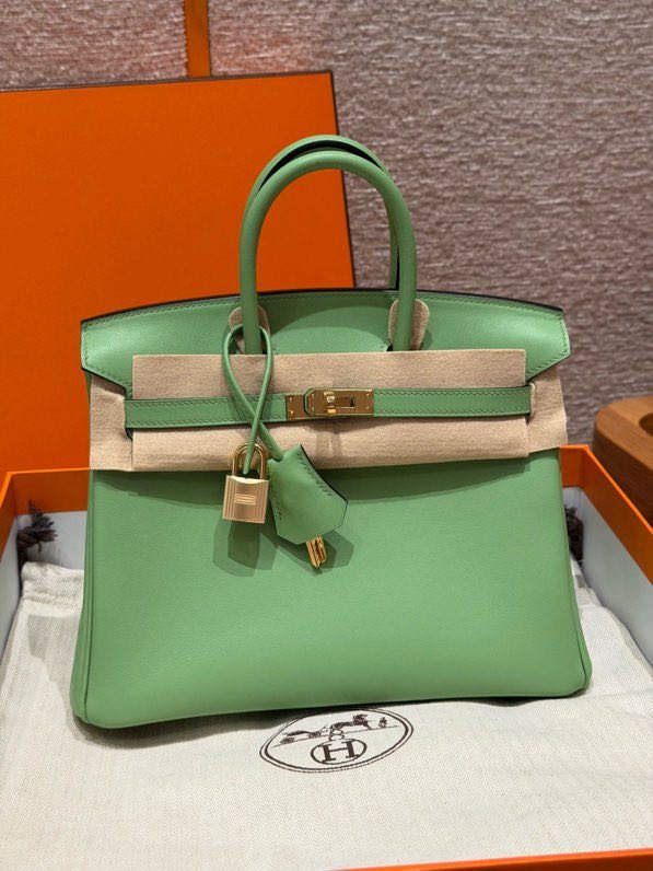 Сумка женская Birkin в коже Swift 25 см, цвет авокадо