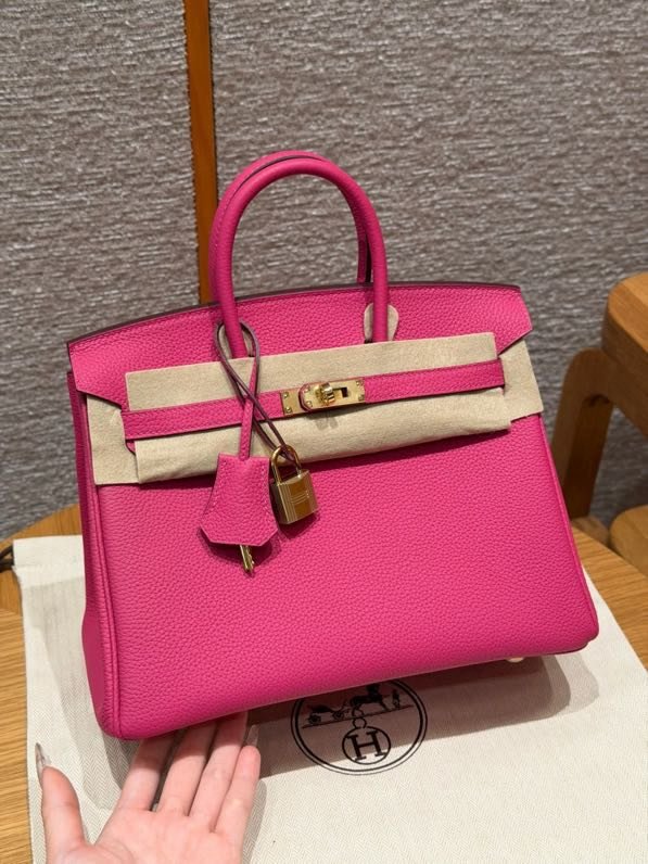 Сумка женская Birkin в коже Togo 25 см в цвете персиково-розовый