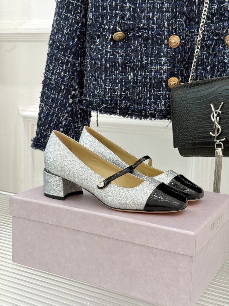 Туфлі Jimmy Choo з товстим каблуком і перламутровим покриттям
